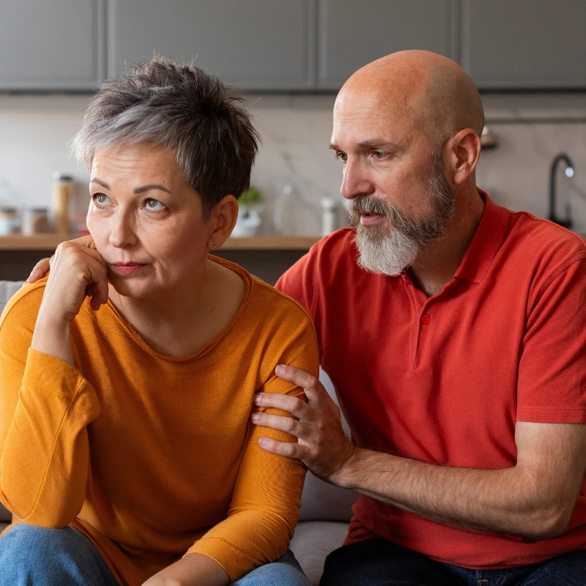 Homme disant "je suis vraiment désolé" à sa femme.