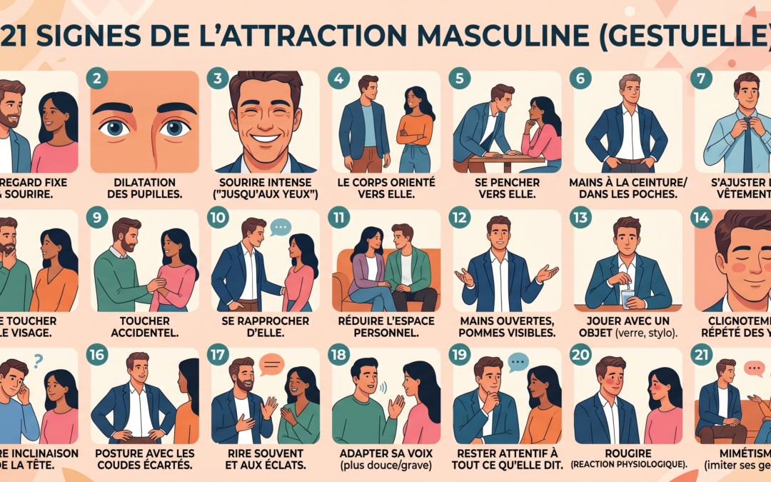 Gestuelle d'un homme attiré par une femme